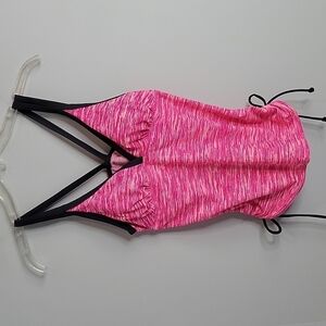 Free Country Pink & Gray Side ruched ties Tankini Swimsuit Top Size Small